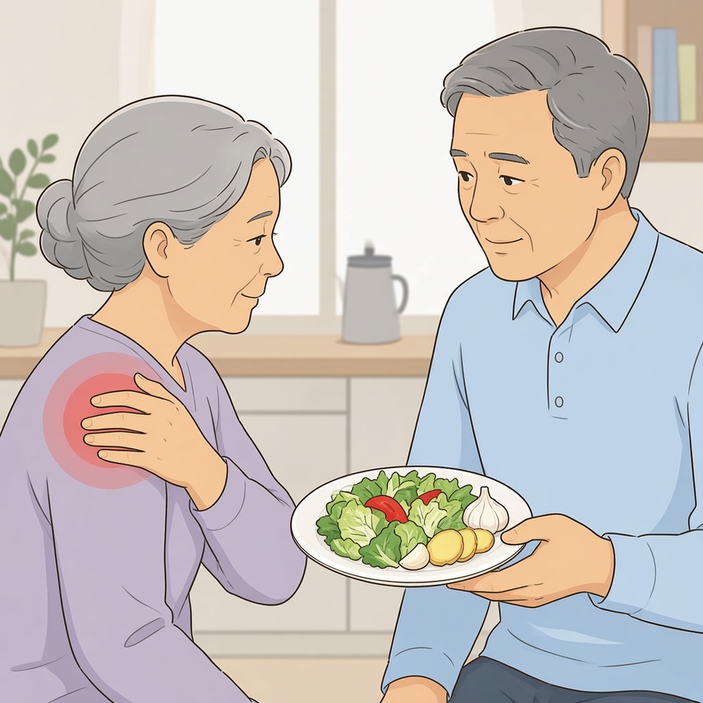 Pareja con ensalada de col, ajo y jengibre